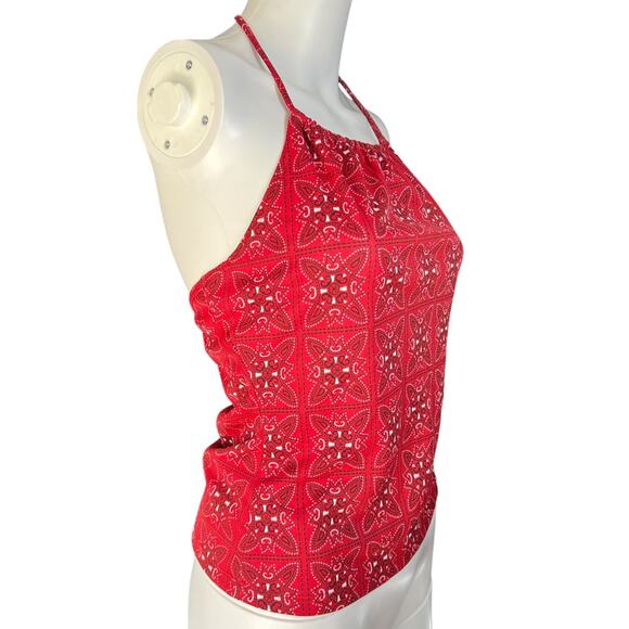 90s Y2K ENT Entrancy Red Bandana Print Halter Top Women’s Med Made in USA - Picture 4 of 6